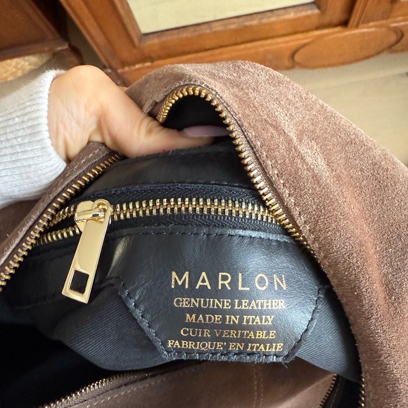 Brown leather Suede Shoulder Bag with Gold Accents - Picture 5 of 7